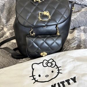 Hello Kitty Black Quilted Backpack with Gold Accents